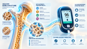  graphic illustration depicting bone structure health and glucose monitoring