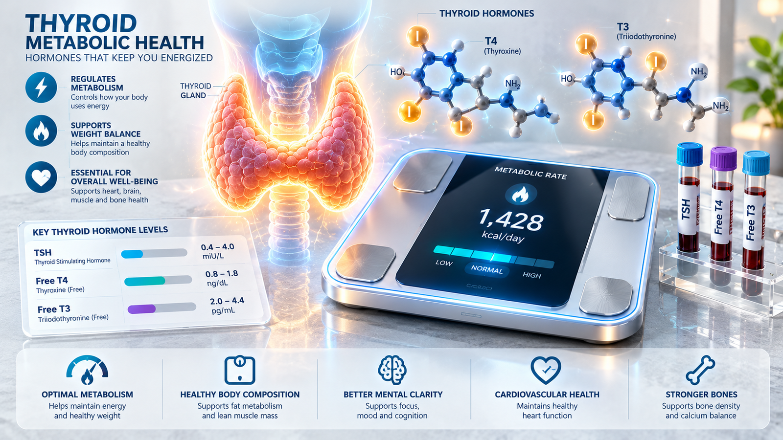 Thyroid Weight Gain Treatment medical guide illustrating thyroid gland diagnostic panels, metabolic health charts, and expert endocrine care.